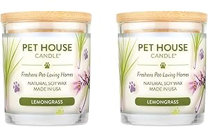 ONE FUR ALL Pet House 9 oz Lemongrass Scented Pet Odor Candle, Clean Burning, Long Lasting, Plant Based Spring, Summer Scented Soy Candles, 60 Hour Burn Time, Pack of 2