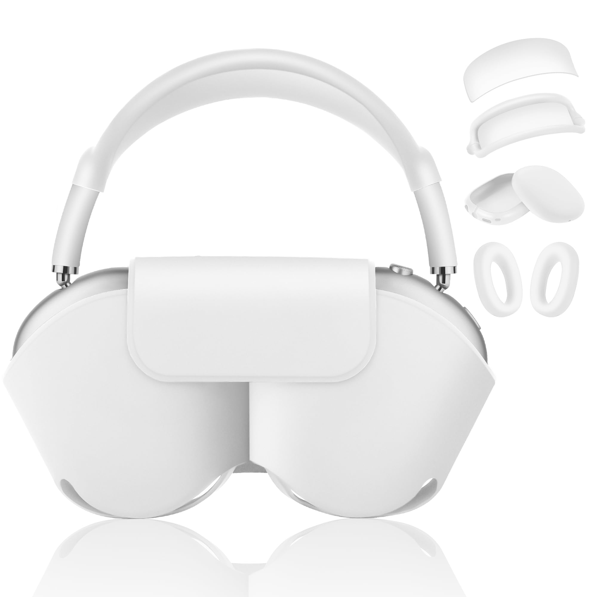 Photo 1 of ?5 in 1? Compatible with Airpods Max 2/1 Smart Case Cover, Sleep Mode Compatible, for Apple AirPod Max Headphones Case Soft Leather & Silicone Four-Piece Set Protective Accessories Portable, White