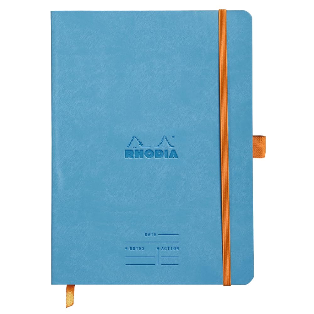 RHODIA 117787C - Soft Notebook Meeting Turquoise - A5+|Pre-Printed Date/Notes/Action160 Detachable Pages - Clairefontaine Paper 90g - Bookmark, Pencil Holder - Faux Leather Cover - Rhodiarama