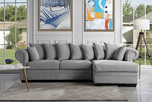 Modern Large Fabric Sectional Sofa, L-Shape Couch with Extra Wide Chaise Lounge (Light Grey)