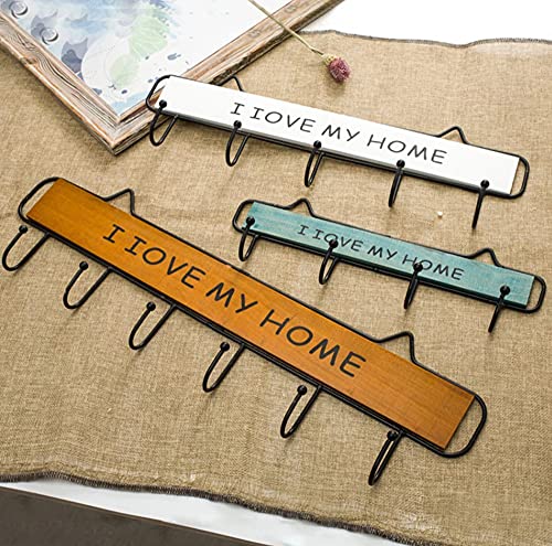 Wall-Mounted Coat Rack, 15-inch Wooden Shelving Hook Storage Key Holder with 5 Metal Hooks for Keys Towel Clothes Hats Bags Mudroom Bathroom Entryway, (2 Packs, Blue)