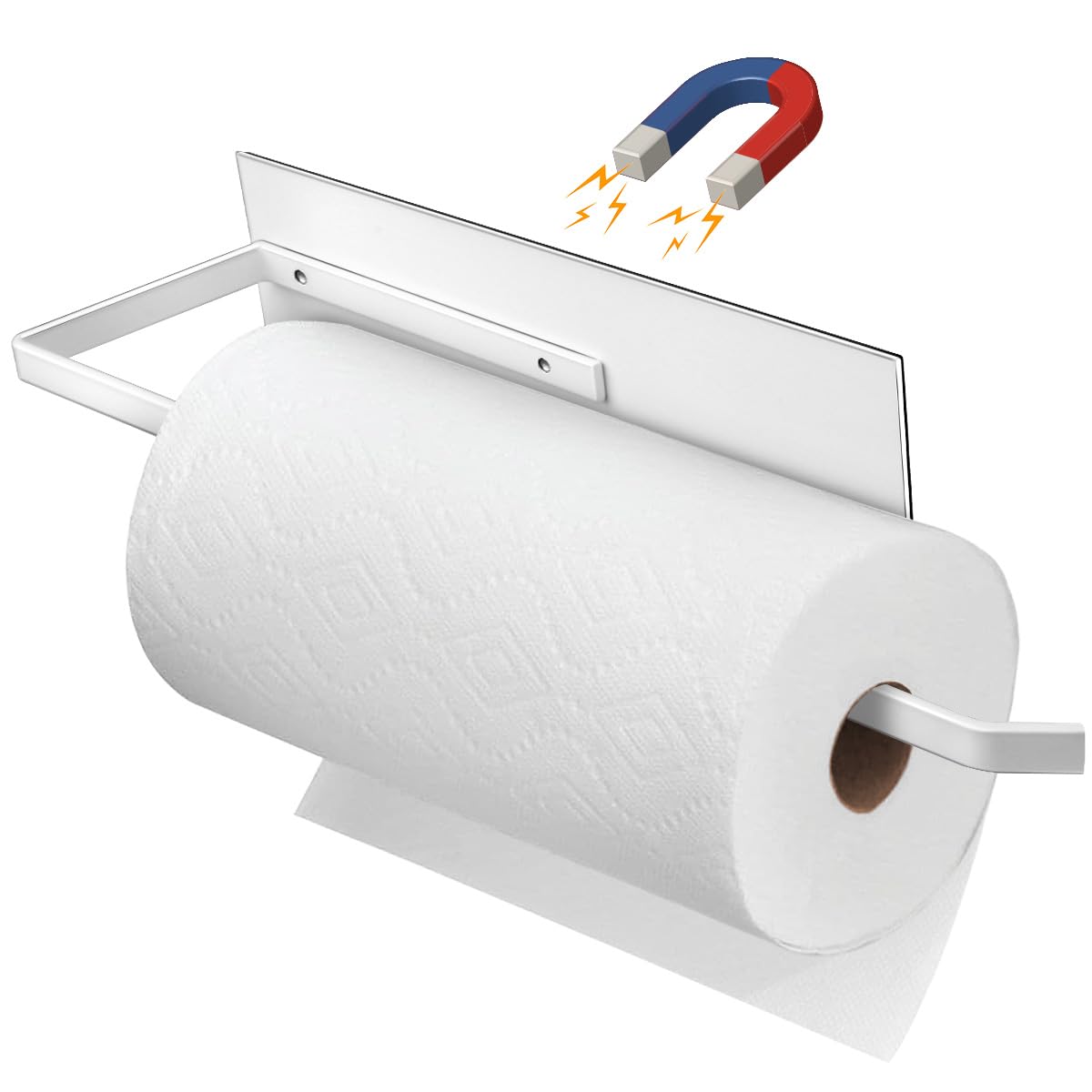 Photo 1 of Magnetic Paper Towel Holder for Fridge, Toilet Paper Roll Holder Magnetic Paper Towel Rack Wall Mount Fridge Organizer for Papers Towels Roll Bathroom Toilet Garage RV Decor Kitchen Organization White