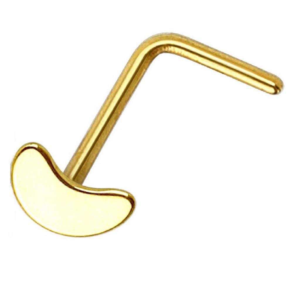 PiercedOff Gold Tone IP over 316L Surgical Steel L Bend Nose Stud with Crescent Moon Head - Thickness 20GA (0.8mm) / Length 6mm / Crescent Moon Size 4mm
