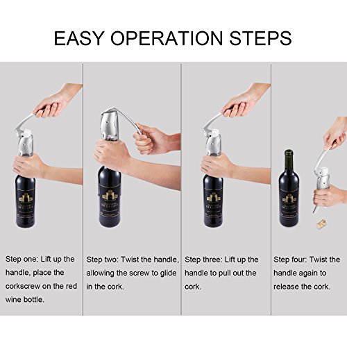 Red Wine Opener, Hi-Tech Premium Steel Corkscrew with Foil Cutter Holder and A Silicone Wine Bottle Stopper (Silver)