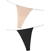 Women Seamless Panties Adjustable G String Thongs Clear Strap Thongs Ice Silk Underwear No Show Briefs 2pcs