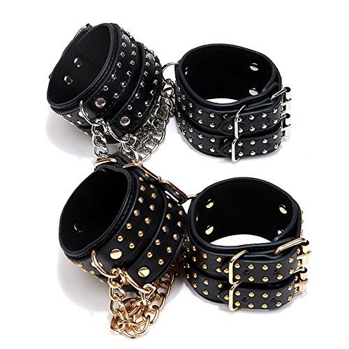 Black Furry Handcuffs Plush Faux Leather Rivets Punk Wrist Cuffs For Women Men Adult Play With Stronger Metal Clips