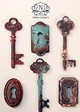 6 PC Faux Vintage Distressed Skeleton Key & Lock Magnet Set - Love, Dreams, Wish