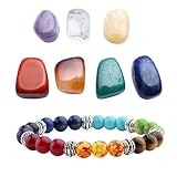 Top Plaza 7 Chakra Reiki Healing Crystals Yoga Balance Irregular Shape Polished Tumbled Palm Stones W/ 7 Chakra Healing Crystal Bracelet (7 Chakra Bracelet Without Charm)