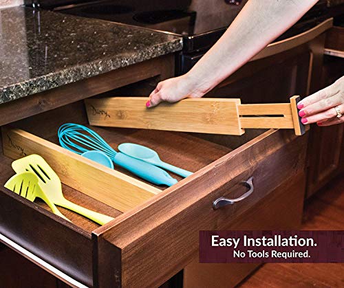 Hossejoy 4 Pack Bamboo Drawer Divider, Kitchen Drawer Organizer Spring Adjustable & Expendable Drawer Dividers - Best dividers for Kitchen, Dresser, Bedroom, Baby Drawer, Bathroom, Desk