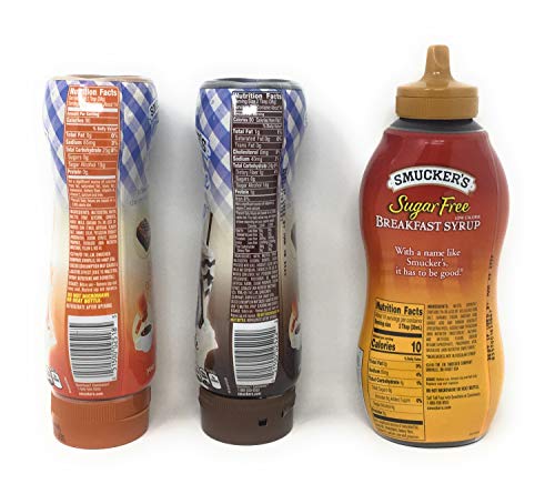 Smucker's Sugar Free Syrup Bundle of 3 Bottles: Breakfast Syrup, Caramel Sundae Syrup and Chocolate Sunday Syrup