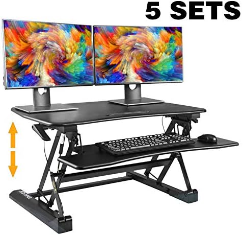 Standing Desk Height Adjustable Sit Stand Up Desk Riser Stand Fits Dual Monitors Adjustable Standing Desk Converter Topper Black 36'' x 31'' by SITA OFFICE (5 Sets Black)