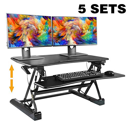 Standing Desk Height Adjustable Sit Stand Up Desk Riser Stand Fits Dual Monitors Adjustable Standing Desk Converter Topper Black 36'' x 31'' by SITA OFFICE (5 Sets Black)