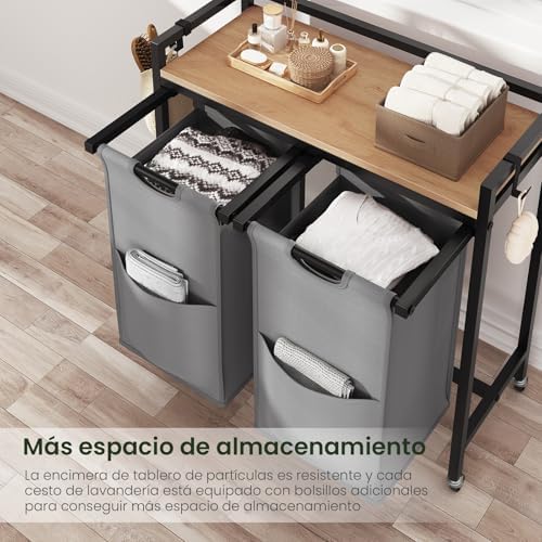 Cesto Ropa Sucia, 2 Bolsas Colada de 40 L, Cesta Ropa Extraíble, Mueble Ropa Sucia para Baño y Lavandería, Tela Oxford, Marco Metálico, 70x30x71 cm