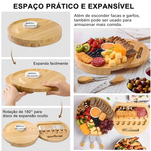 GODREAM Kit Tabua de Frios Petisqueira, com Tábua de Frios, Facas, Garfos, Ideal Para Servir Queijos, Frutas, Aperitivos, Lanches e para Compor Uma Mesa Fria Completa