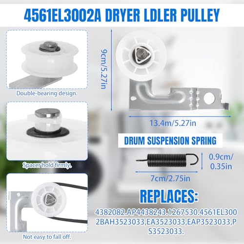 Upgraded Dryer Repair Kit Fits to LG Kenmore Dryers includes 4581EL2002C Dryer Drum Roller 4561EL3002A Dryer Idler Pulley with Spring, 4400EL2001A Dryer Belt