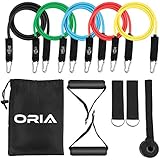 Resistance Bands Set, Exercise Loop Bands, 5 Exercise Bands, Sweatproof Bands Set with Handles, Door Anchor, Ankle Straps & Carry Bag for Workout, Sports, Outdoors, Training Programs - 11 Pieces