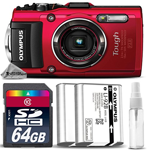 Olympus Stylus TOUGH TG-4 Digital Camera (Red) + 64GB Class 10 Memory Card+ Replacement Battery for Olympus LI-92B + Cleaning Kit - International Version Olympus Stylus TOUGH TG-4 Digital Camera (Red) + 64GB Class 10 Memory Card+ Replacement Battery for Olympus LI-92B + Cleaning Kit - International Version