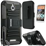 HTC Desire 510 Case, COVRWARE 3 in 1 Bundle - Heavy Duty Combat Armor Holster Kickstand Case with Locking Belt Swivel Clip [Free HD Film & Aluminum Sensitive Cap Stylus Pen] - Gray