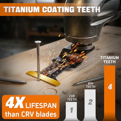 Punvorx 6 Pcs Titanium Multi Tool Blades, Extra Long & Wide Universal Oscillating Saw Blades for Soft Metal, Nails, Wood Cutting, Compatible with Milwaukee, Ryobi, Rockwell,Porter Cable, Worx