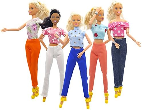 goooods Fashionista Casual Wear Outfit Handmade Clothes for Barbie Doll, 5 Blouse + 5 Trousers