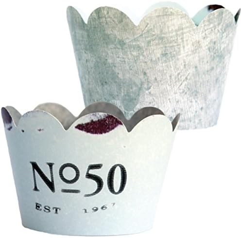 50th Birthday Decorations, Established 1967 Cupcake Wrappers for Fiftieth Anniversary, Class Reunion, Galvanized Party Supplies, Confetti Couture, 36 Reversible Paper Wraps