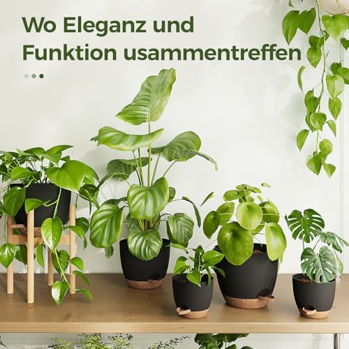 Blumentöpfe 6 Set Selbstbewässernd Schwarz 20.3cm/17.8cm/16.5cm/15.2cm/14cm/12.7cm Blumentopf Pflanzentopf mit Untersetzer,Anzuchttöpfe,Zimmerpflanzen,Fensterbank deko