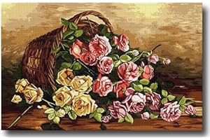Hudemas Needlepoint Kit Printed Tapestry Canvas and Threads 20x12 inches (476 Roses)