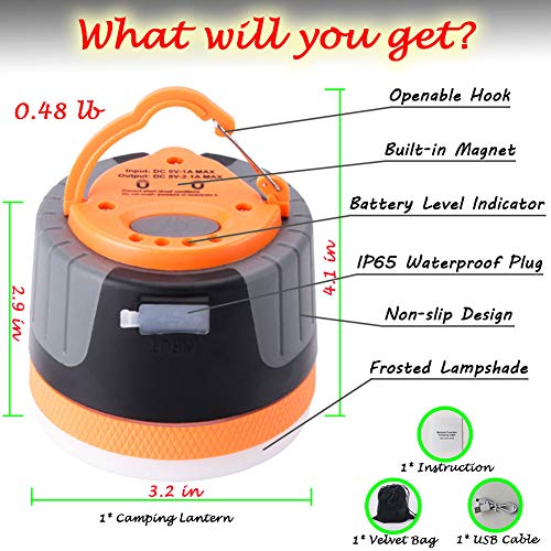 SULETAKE USB Rechargeable Camping Lantern, Waterproof Camping Lamp Flashlights, Power Bank Charger,Super Bright LED Tent Light - 7 Lighting Modes, Perfect for Hurricanes, Hiking, Riding, Fishing