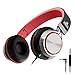 ARTIX CL650 Wired Headphones with Microphone for Kids & Adults - On-Ear Head Phones with Mic - Foldable Headphone with Wire 3.5mm (Black/Red)