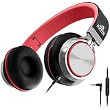 Artix Foldable Headphones with Microphone and Volume Control | NRGSound CL750 On-Ear Stereo Earphones | Great for Kids/Teens/Adults (Black/Red)