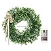 Adeeing 15 Inches Artificial Green Leaf Wreath with Bow Door Hanging Wall Window Decoration Holiday Festival Wedding Decor, Style A