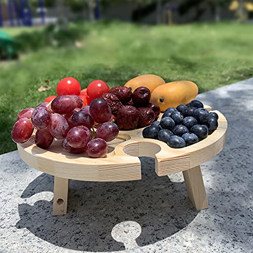 EKDJKK Wooden Outdoor Folding Picnic Table with Wine Glass Holder