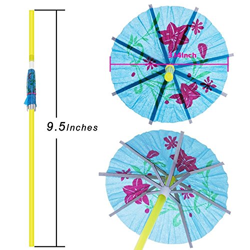 100 Pcs Hawaiian Umbrella Straws Cocktail Parasol Umbrella Straws Disposable Plastic Bendable Drinking Straws for Birthday Wedding Tropical Luau Parties, Bars, Restaurants