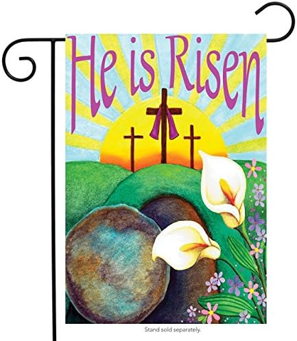 LHSION He is Risen Garden Flag 12.5 x 18 Inch Easter Cross Religious Garden Flag Decorative House Yard Double Sided Flag