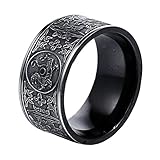 PAMTIER Men's Stainless Steel Ring Ancient 4 Guardian Beast, Dragon, White Tiger, Suzaku, Basalt Carved