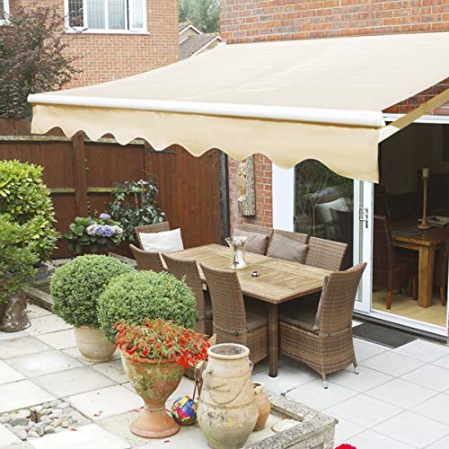 12′ x 10′ Patio Manual Retractable Sun Shade Awning Tan