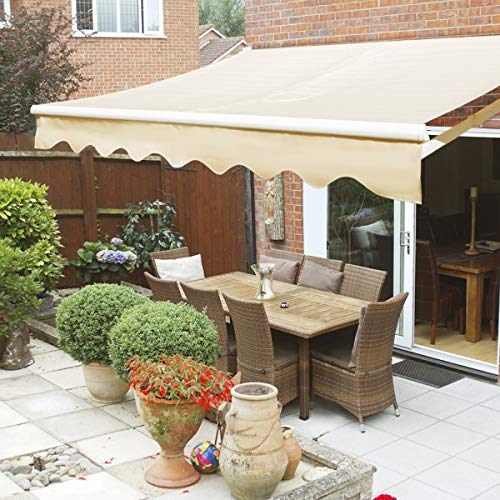 12' x 10' Patio Manual Retractable Sun Shade Awning Tan