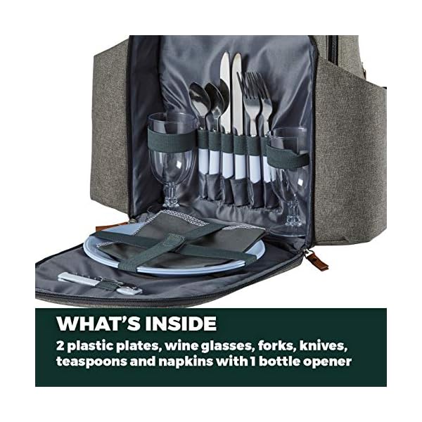 Tower-CC879023-Heritage-2-Person-Picnic-Bag-with-Tableware-Set-PEVA-Insulation-5L-Green-and-Tan Tower Coast & Country CC879023 Heritage 2-Person Picnic Bag with Tableware Set, PEVA-Insulation, 5L, Green and Tan