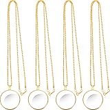 4 Pieces 5.5X Magnifying Glass Necklace Magnifier Necklace Pendant Optical Magnifier with Chain Necklace for Library, Reading, Zooming and Jewelry (Gold)