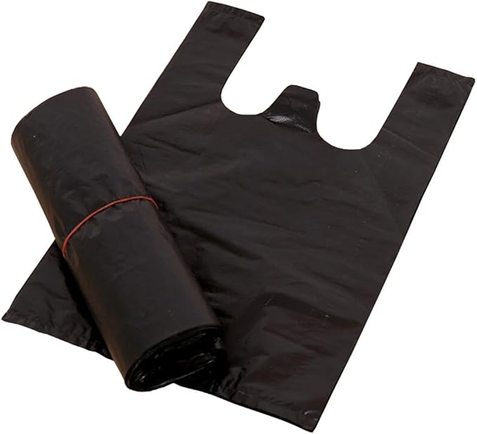 100 Pieces Strong Black Plastic Vest Style Carrier Bags with Handle for Supermarket Retail