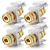 White Keystone Banana Jacks with Black & Red Rings Binding Post Audio Speaker （2-Pair/4 Pcs）