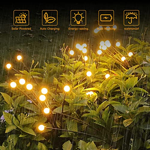 4 Pack Solar Garden Lights, Starburst Swaying Light, Solar Firefly Lights On a Stick Outdoor Waterproof, Sway by Wind, Solar Garden Decorative Lights Yard Patio Pathway Decoration, Warm White