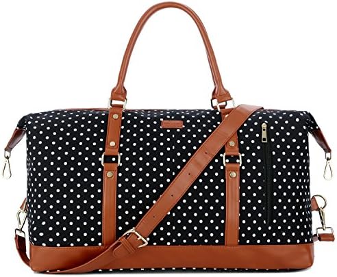 BAOSHA HB-14 Canvas Travel Tote Duffel Bag Carry on Weekender Overnight Bag Oversized for Women and Ladies (Black Dot) 7 BAOSHA HB-14 Canvas Travel Tote Duffel Bag Carry on Weekender Overnight Bag Oversized for Women and Ladies (Black Dot)
