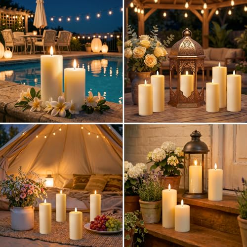 Dehobo Candele Led, Candele Led Fiamma Oscillante, IP65 (6 Pezzi), Con Timer E Telecomando (13,5/15/18cm x 5,5cm), Candela Senza Fiamma Led Ideali Per Patii, Matrimoni, Soggiorni, Halloween