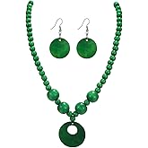 Involsionary Vintage Circle Wood Beads Necklace Earrings Set Bohemian Handmade Colorful Wooden Beaded Chunky Sweater Necklaces for Women Ethnic Jewelry Set