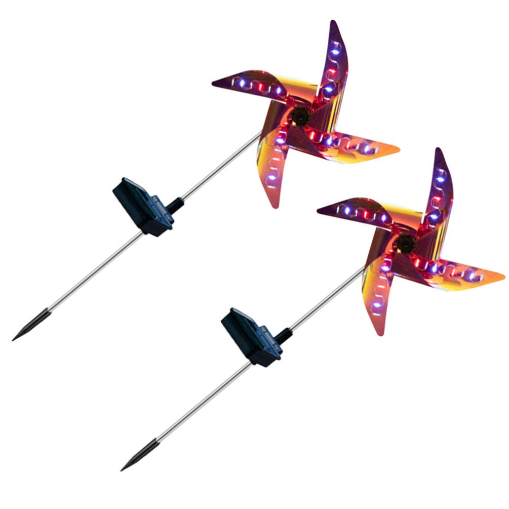 Uonlytech 2pcs Solar Wind Spinner Windmill Garden Stake Light Colorful LED Wind Sculpture Solar-Powered Garden Landscape Light Outdoor Wind Catcher for Yard Patio Decor