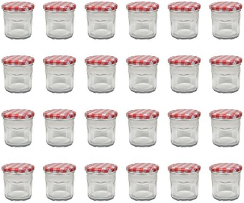 Klean Shop Jam Jars With Lids – Red Lid Jam Jar Set – Fruit Mason Jar – Glass Jam Canning Jars – DIY 4oz (120ml), 24 Pack Jars- Perfect for Jam Storing, Pickles and Many Other