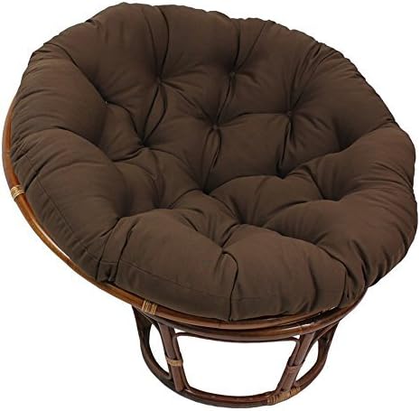 Rattan Papasan Chair with Tufted Foam Cushion - Modern Indoor Living Room Accent Seat (Chocolate)