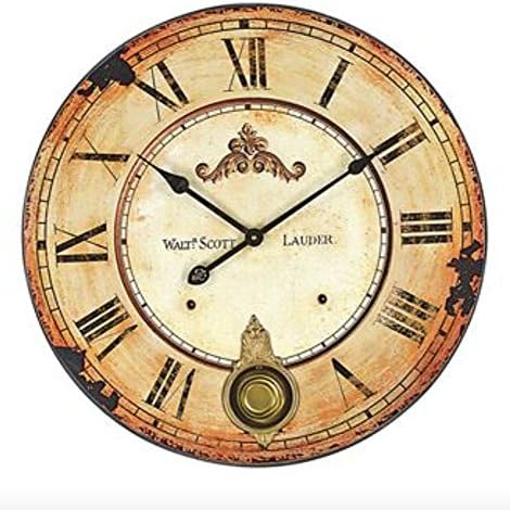 Vintage Walt Scott Lauder 23-Inch Diameter Wood Wall Clock With Pendulum