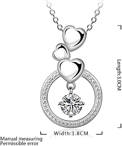 Cyber Monday Sale 2015 Swing Cubic Zircon in a Circle with Three Hearts Pendant Silver Plated Necklace 18"